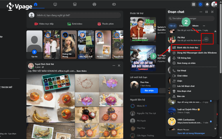 cách đánh dấu chưa đọc trên Messenger